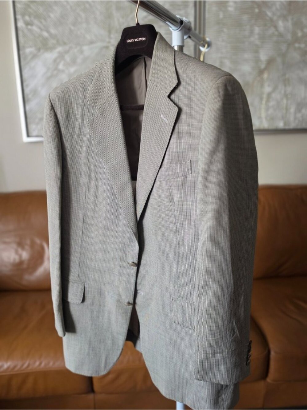 Burberry Men's Light Gray Plaid Blazer Jacket PTP 22 in